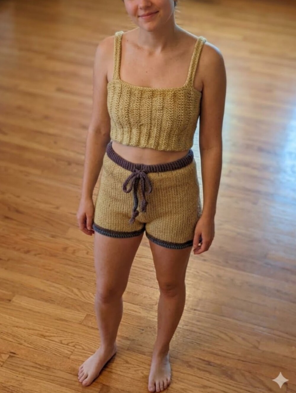 Handmade Knit Shorts with 2 Matching Cropped Tops Gray Tan Brown Size Small